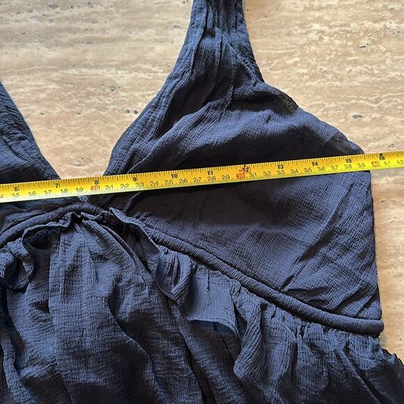 Free People Women Black SemiSheer Mini Sleeveless Babydoll Dress Flowy Boho S15 - Picture 7 of 11